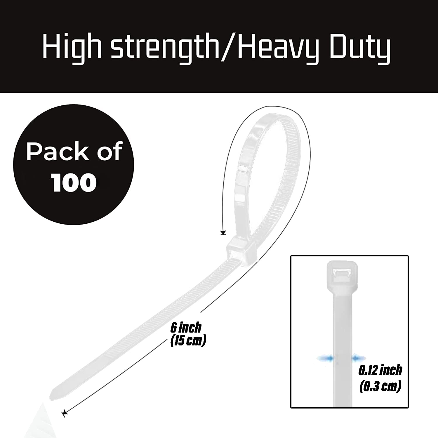 Kuber Industries 150 MM Self Locking Cable Ties|Heavy Duty Nylon Zip Ties|Wire With 49 Pounds Tensile Strength|PAck of 100 (White)