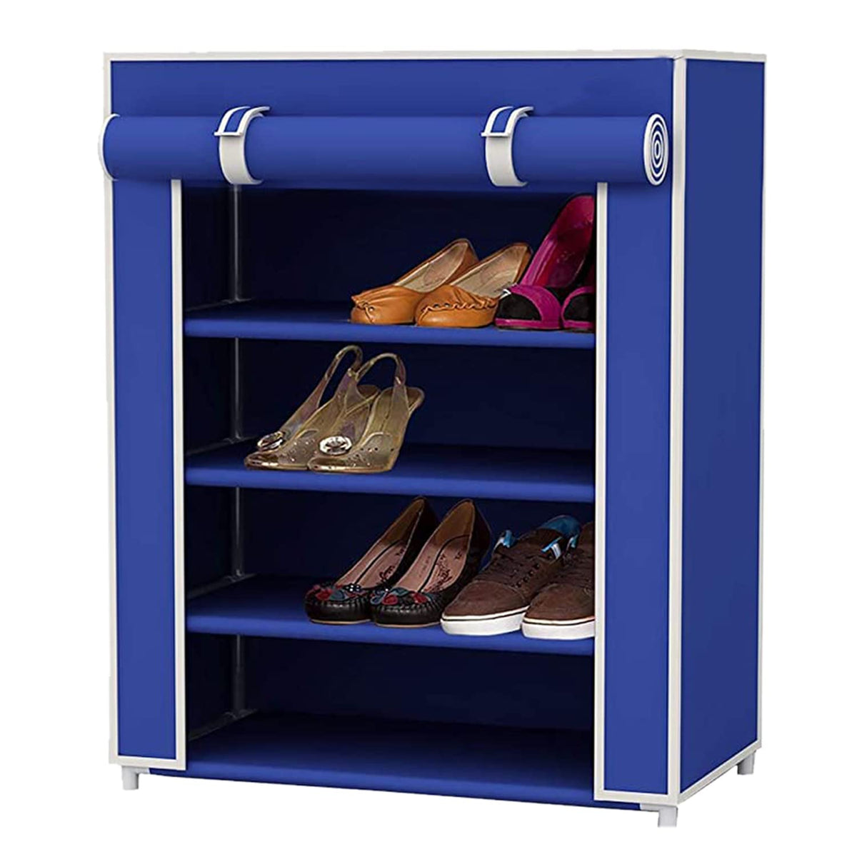 Kuber Industries Shoe Rack|Non-Woven 4 Shelf Foldable Storage Rack Organizer for Shoe|Clothes|Books|Dark Blue