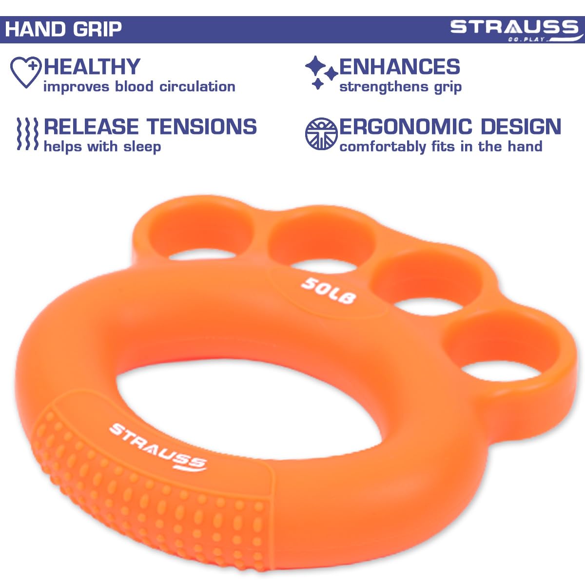 Strauss Finger Exerciser | Grip Ring Silicone Four-Finger Grip Strength  Device | Hand Strengthener for Carpal Tunnel Relief and Grip Strength 