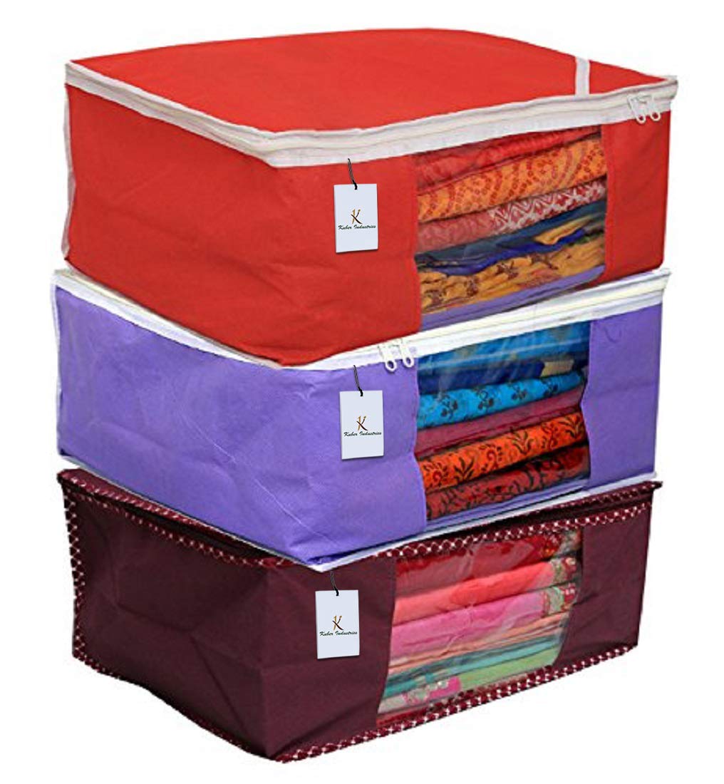 Kuber Industries 3 Piece Non Woven Saree Cover Set (Woven01)