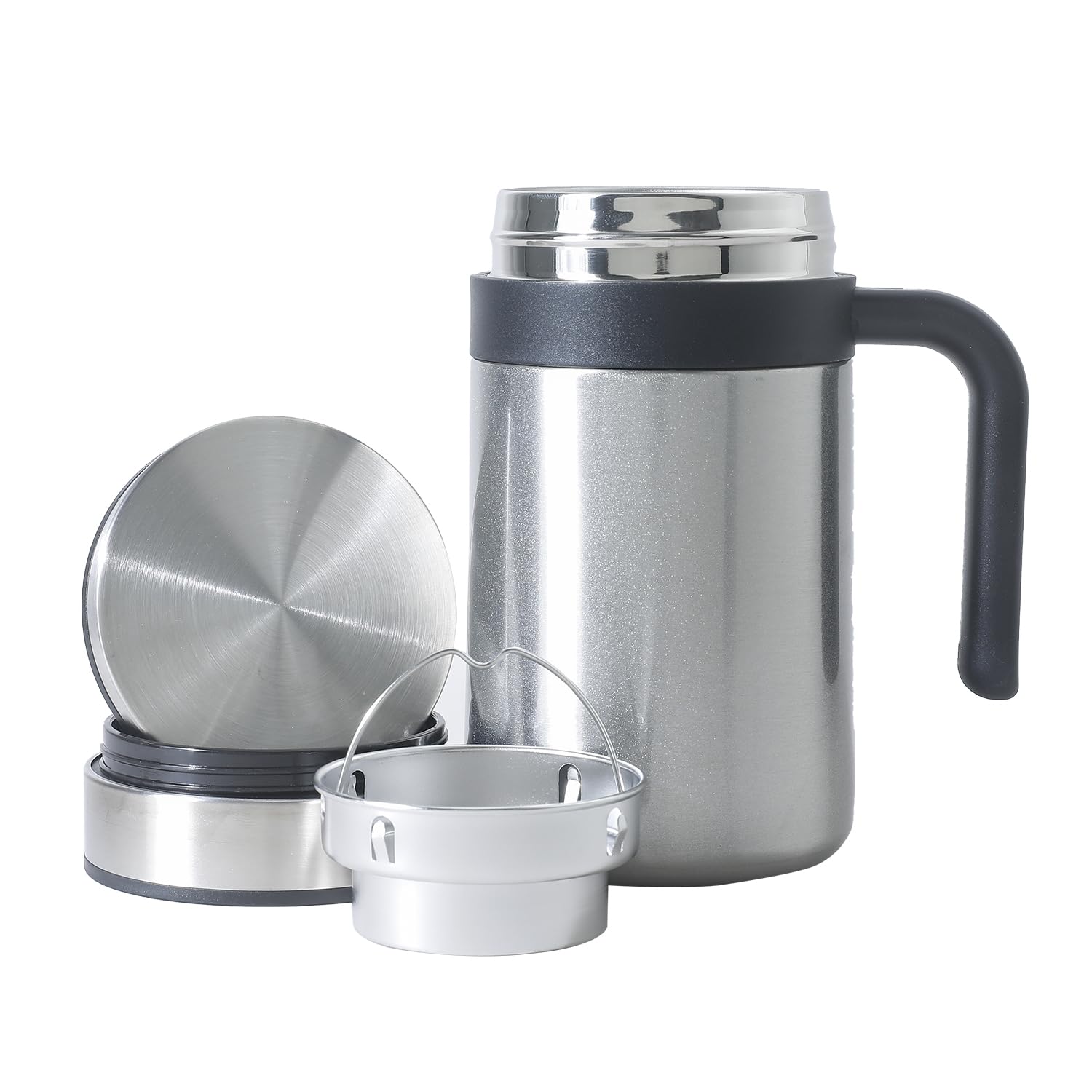 Kuber Industries Stainless Steel Vacuum Insulated Travel Mug with Lid 420 ML (Silver)