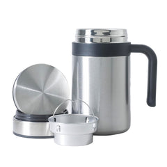 Kuber Industries Stainless Steel Vacuum Insulated Travel Mug with Lid 420 ML (Silver)