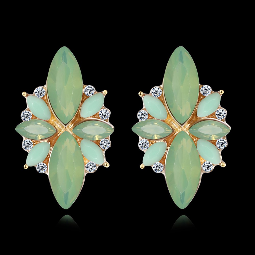 Yellow Chimes Studded Crystal 18K Gold Plated Floral Green Stud Earrings for Women and Girls