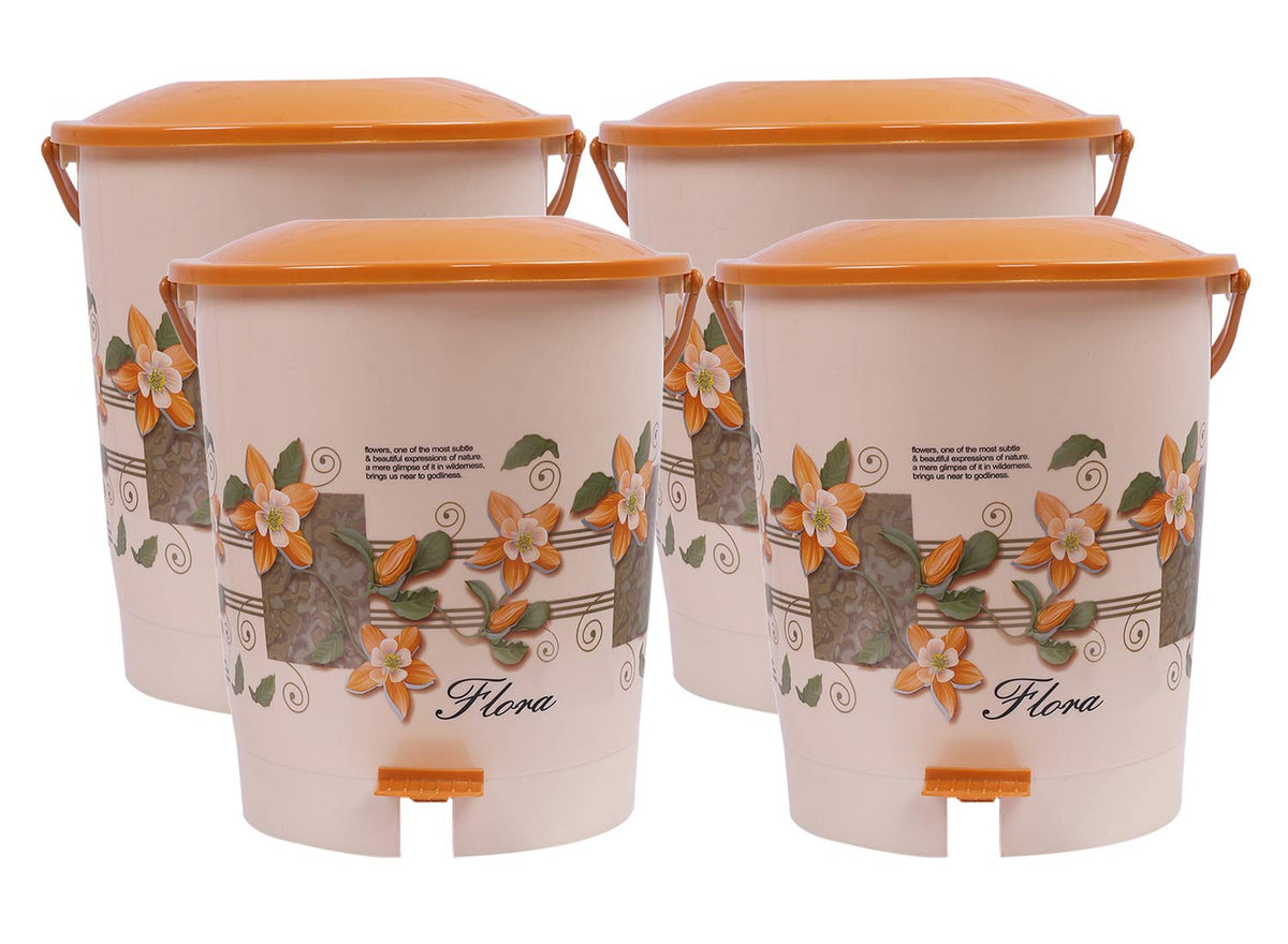 Heart Home Virgin Plastic 4 Pieces Dustbin Garbage Bin with Handle, 10 Litre (Cream) - CTHH21576