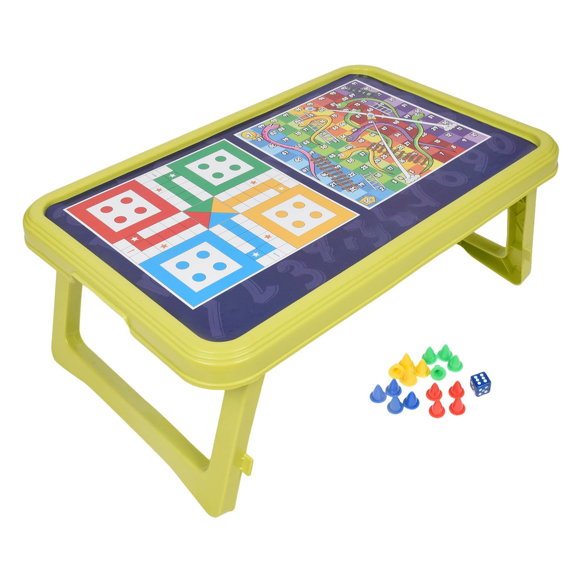 Kuber Industries Study Table | Plastic Ludo Playing Table | Snakes & Ladders Playing Table | Kids Gaming Study Table | Foldable Study Table | Green