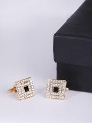 Yellow Chimes Cufflinks for Men Cuff Links Stainless Steel Crystal Studded Square Cufflinks for Men and Boy's.