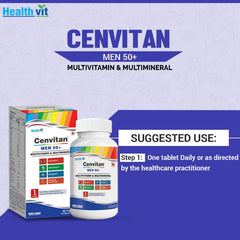 Healthvit Cenvitan Multivitamin for Men 50+ | Men Daily Nutrition, Immunity Booster | Hair, Skin and Nails | Bone Health | Energy Boost | Metabolism Booster - 60 Tablets (25 Nutrients)