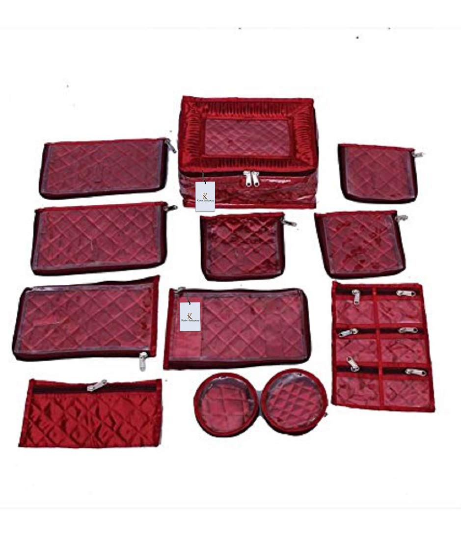 Kuber Industries Heavy Quilted Satin Jewellery Kit JWL101 (Maroon)