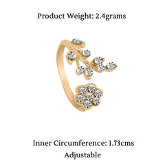 Yellow Chimes Exclusive Design Premium Quality Rhinestone Twisted Leaves Flower Opening Gold Plated Rings For Women and Girl's(Adjustable)