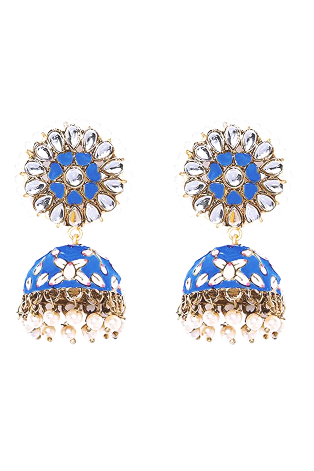 Yellow Chimes Meenakari Jhumka Earrings Handcrafted Gold toned Traditional Dark Blue Jhumka/Jhumki Earrings for Women and Girls