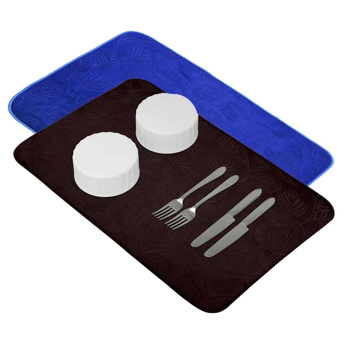 Kuber Industries Dish Dry Mat | Microfiber Self Drying Mat | Kitchen Drying Mat | Water Absorbent Kitchen Mat | Embossed Dish Dry Mat | 38x50 | Pack of 2 | Brown & Blue