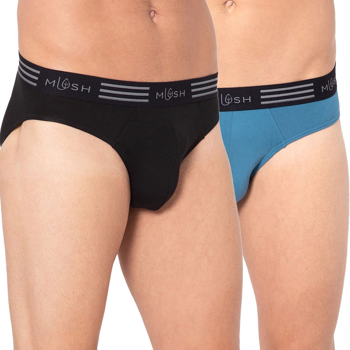 Mush Ultra Soft, Breathable, Feather Light Men's Bamboo Brief || Naturally Anti-Odor and Anti-Microbial Bamboo Innerwear Pack of 2 (S, Blue and Black)