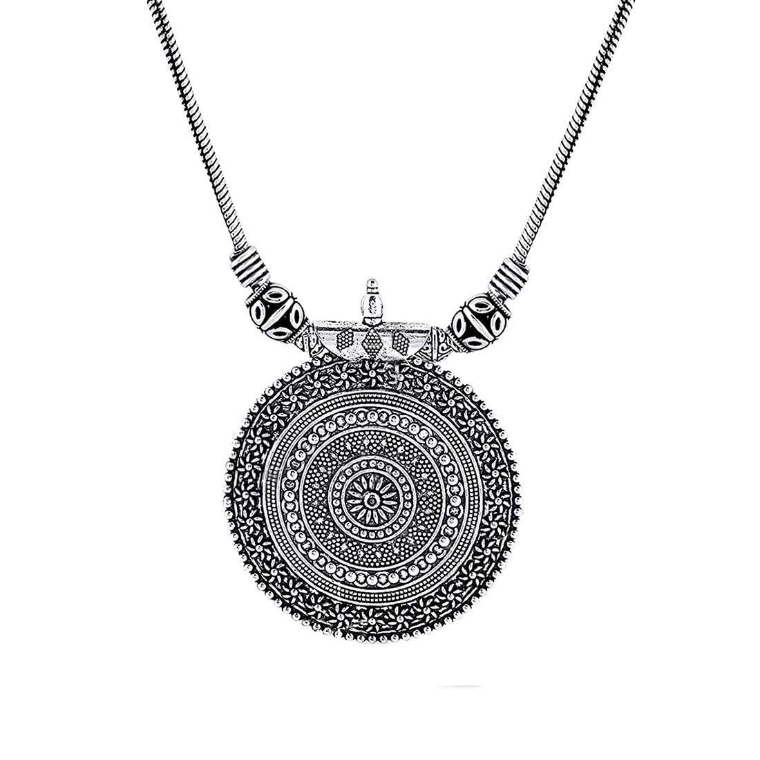 Yellow Chimes Oxidised Pendant Necklace for Women Traditional Artistic Antique Silver Oxidized Pendant Necklace Women and Girls.