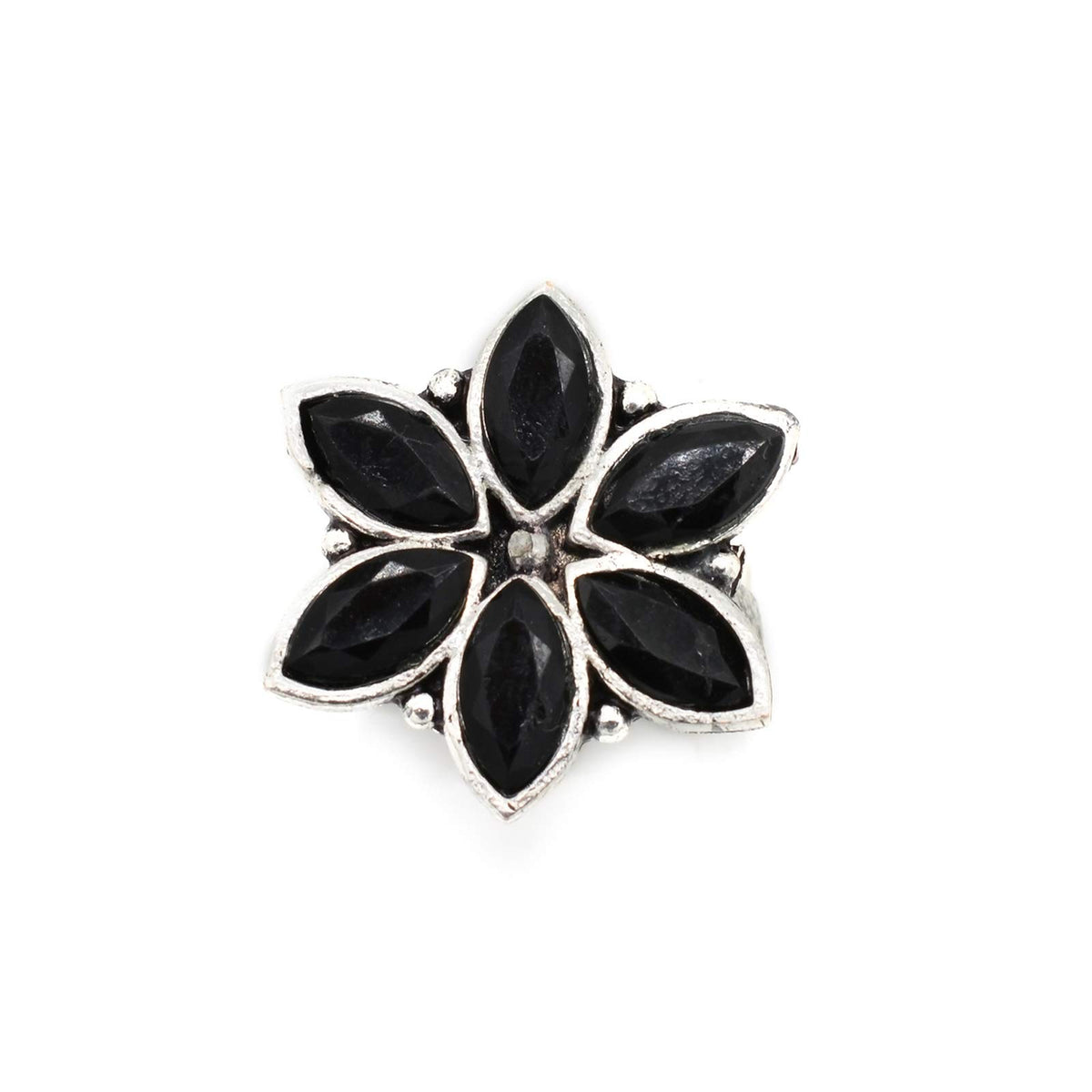 TEEJH Ageless Black Stone Silver Ring For Women