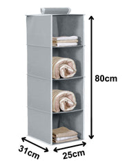 Kuber Industries Non Woven Hanging 4 Shelves Foldable Wardrobe/Closet Cloth Organizer (Grey & Black)-Pack of 2-KUBMART15336