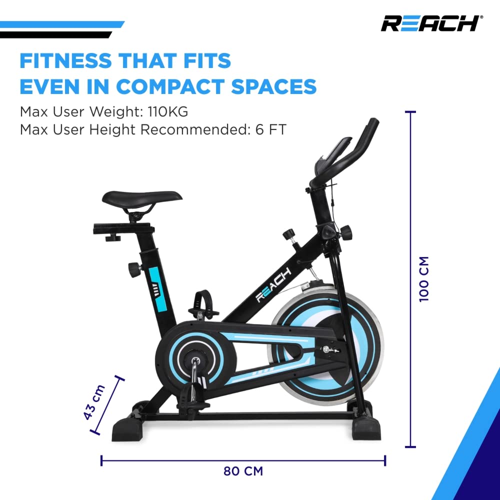 ELEV8 by Reach Orion Spin Bike | 6.5 KG Flywheel | 8 Levels of Adjustable Resistance | Max User Weight 110 KG | LCD Monitor | Exercise Bike for Home Workout | 12 Months Warranty