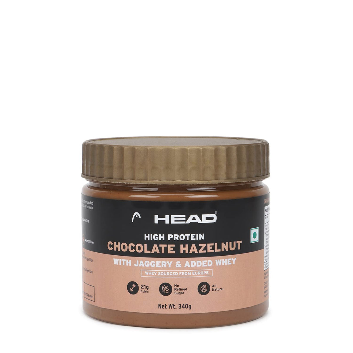 Head High Protein Nutbutter (340g, Chocolate Hazelnut Spread) | 100% Pure Nuts | Added Whey and Jaggery | Protein & Fiber Rich Nutritious Snack