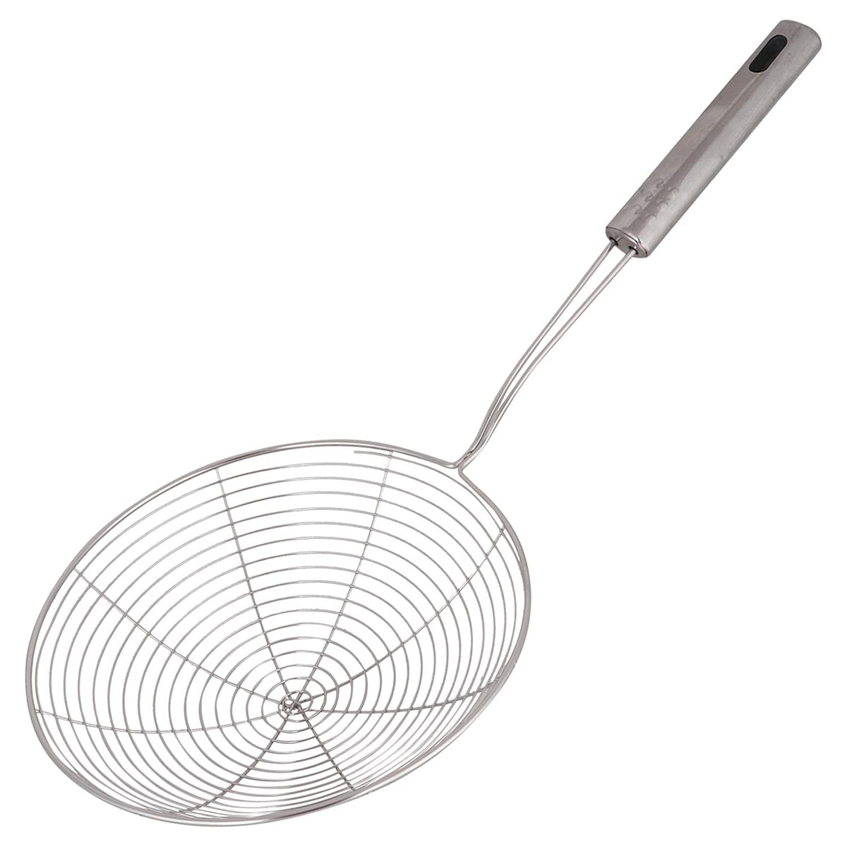 Kuber Industries Multiuses Stainless Steel Deep Fry Jhara Skimmer Puri Strainer with Handle, 20cm (Silver), Standard, (49KM047)