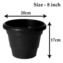 Kuber Industries Solid 2 Layered Plastic Flower Pot|Gamla for Home Decor,Nursery,Balcony,Garden,8"x 6",Pack of 5 (Black)