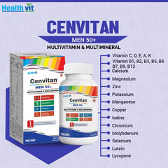 Healthvit Cenvitan Multivitamin for Men 50+ | Men Daily Nutrition, Immunity Booster | Hair, Skin and Nails | Bone Health | Energy Boost | Metabolism Booster - 60 Tablets (25 Nutrients)