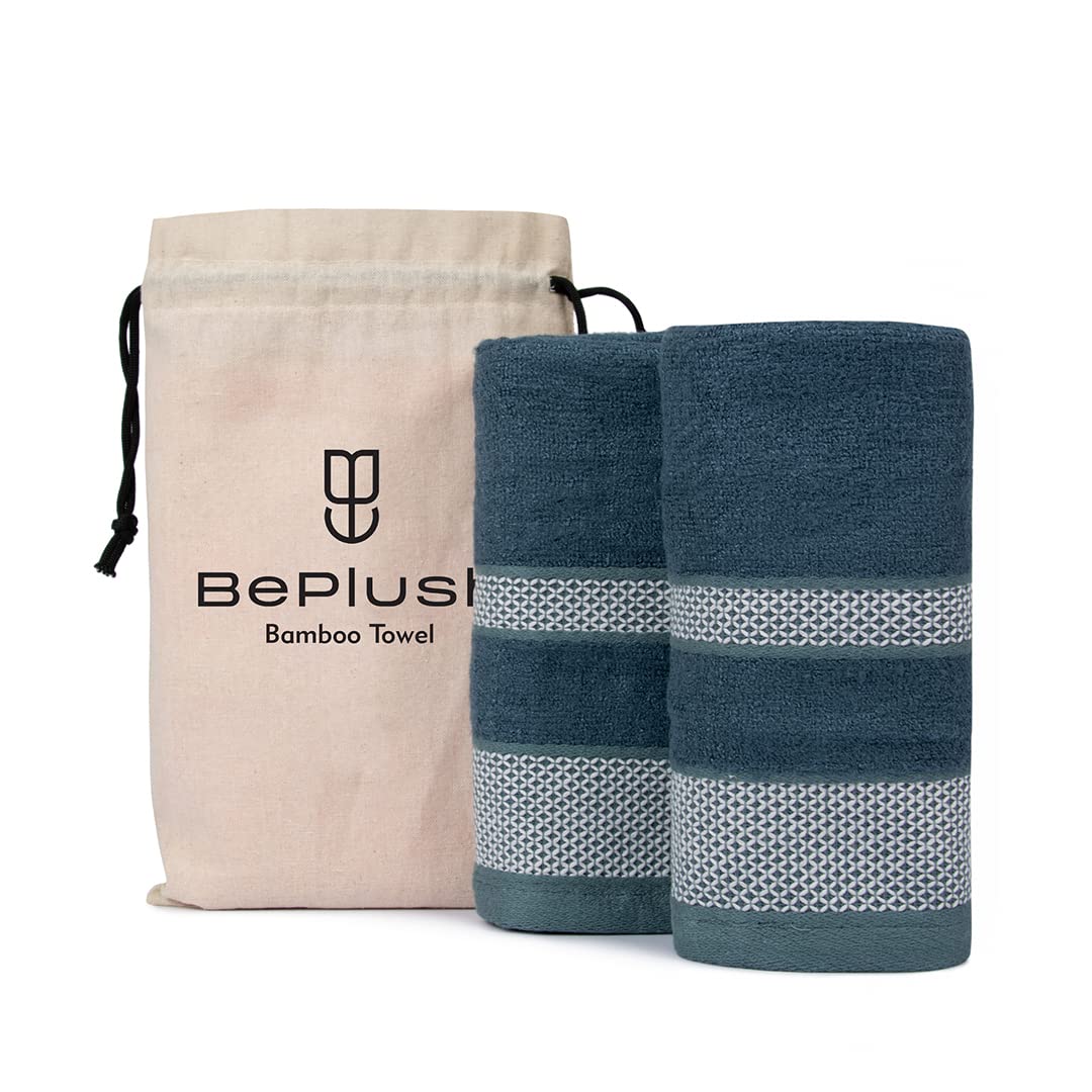 BePlush Zero Twist Bamboo Hand Towels Set of 2 Emerald Blue : Ultra Soft, Highly Absorbent, Quick Dry, Anti Bacterial Napkins for Hand Towel || 450 GSM, 40 X 60 cms