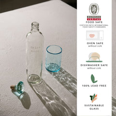 Ellementry crown glass bottle with tumbler| 750 ml | Clear | Water Bottle | Milk Bottle | Juice Bottle | Cocktail Bottle | Handcrafted | Sustainable | Food Safe | Form & Function | Set of 2