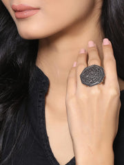 Yellow Chimes Rings for Women and Girls | Traditional Silver Oxidised Ring Set | Floral Shaped Oxidised Rings for Girls | Floral Shaped Combo for Women | Accessories Jewellery for Women | Birthday Gift for Girls and Women Anniversary Gift for Wife