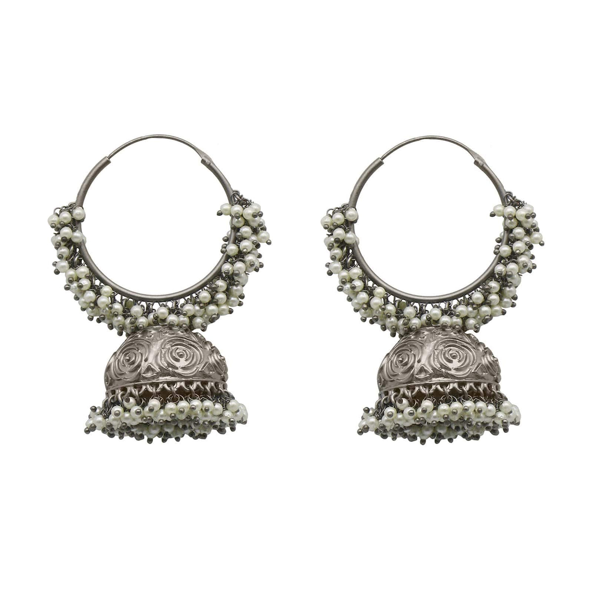 Teejh Simran Pearl Silver Antique Jhumka Earrings For Women