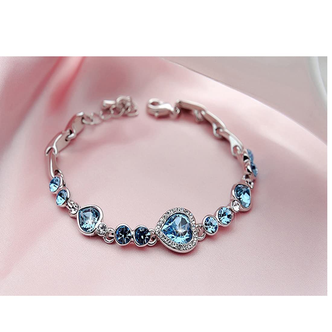Yellow Chimes Valentine Gift for Girls Bracelet for Women | Fashion Blue and White Color Sparkling Crystal Bracelets | Heart Shaped Silver Toned Crystal Bracelet | Accessories Jewellery | Birthday And Anniversary Gift