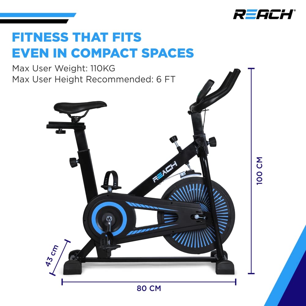 ELEV8 by Reach Apollo Spin Bike | 6.5 KG Flywheel | 8 Levels of Adjustable Resistance | Max User Weight 110 KG | LCD Monitor | Exercise Bike for Home Workout | 12 Months Warranty