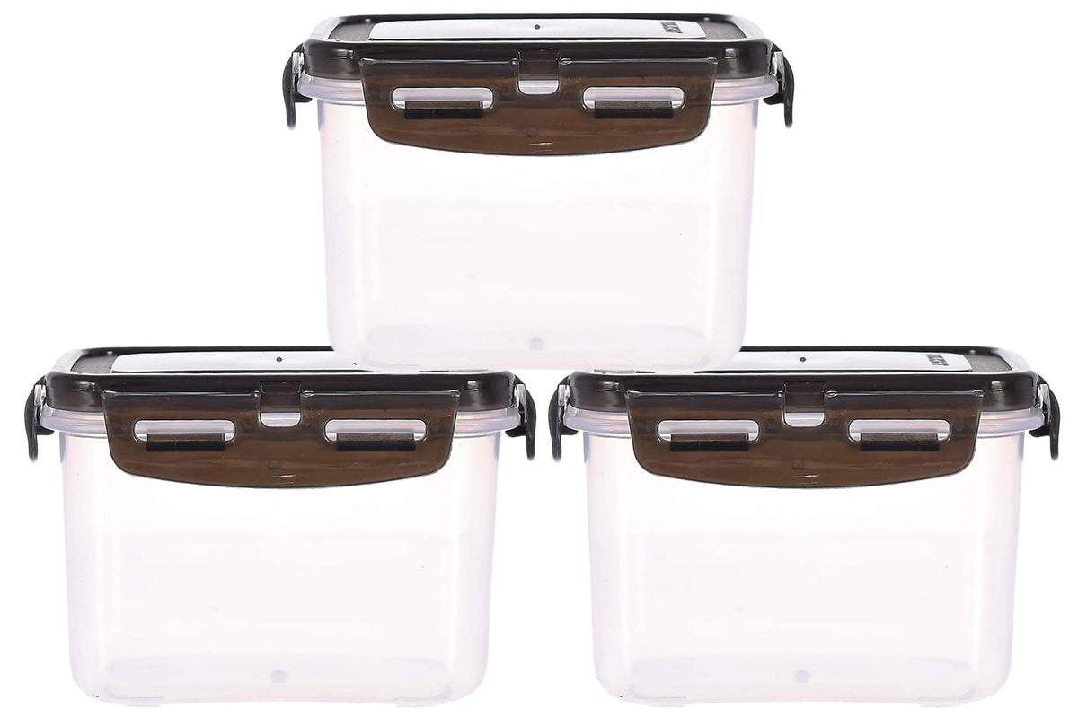 Kuber Industries Multiuses BPA Free Leak Proof, Dishwasher/Freezer Safe Plastic Storage Container With Airtight Lock Lid, 600ml Pack of 3 (Black)-46KM0526