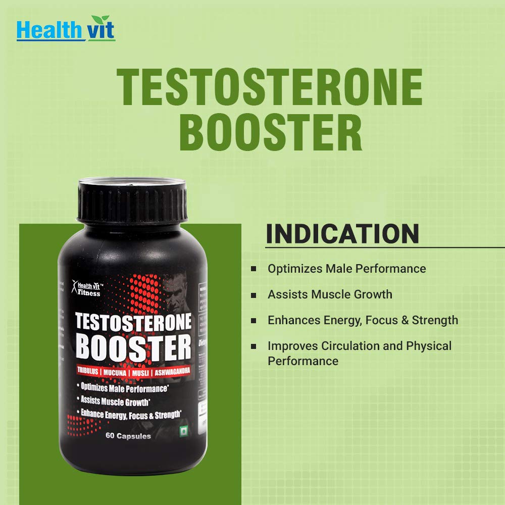 Healthvit Fitness Testosterone Booster Supplement and Boost Men Muscle Growth and Energy - Pack of 60 Capsules
