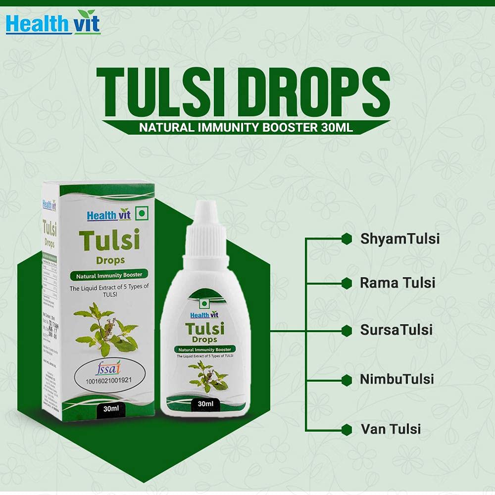 Healthvit Tulsi Drops - Concentrated Extract of 5 Rare Tulsi | For Natural Immunity Boosting | Cures Common Cough and Cold | Provides Anti-Oxidant Effect | 100% Natural & Vegan | 30ml