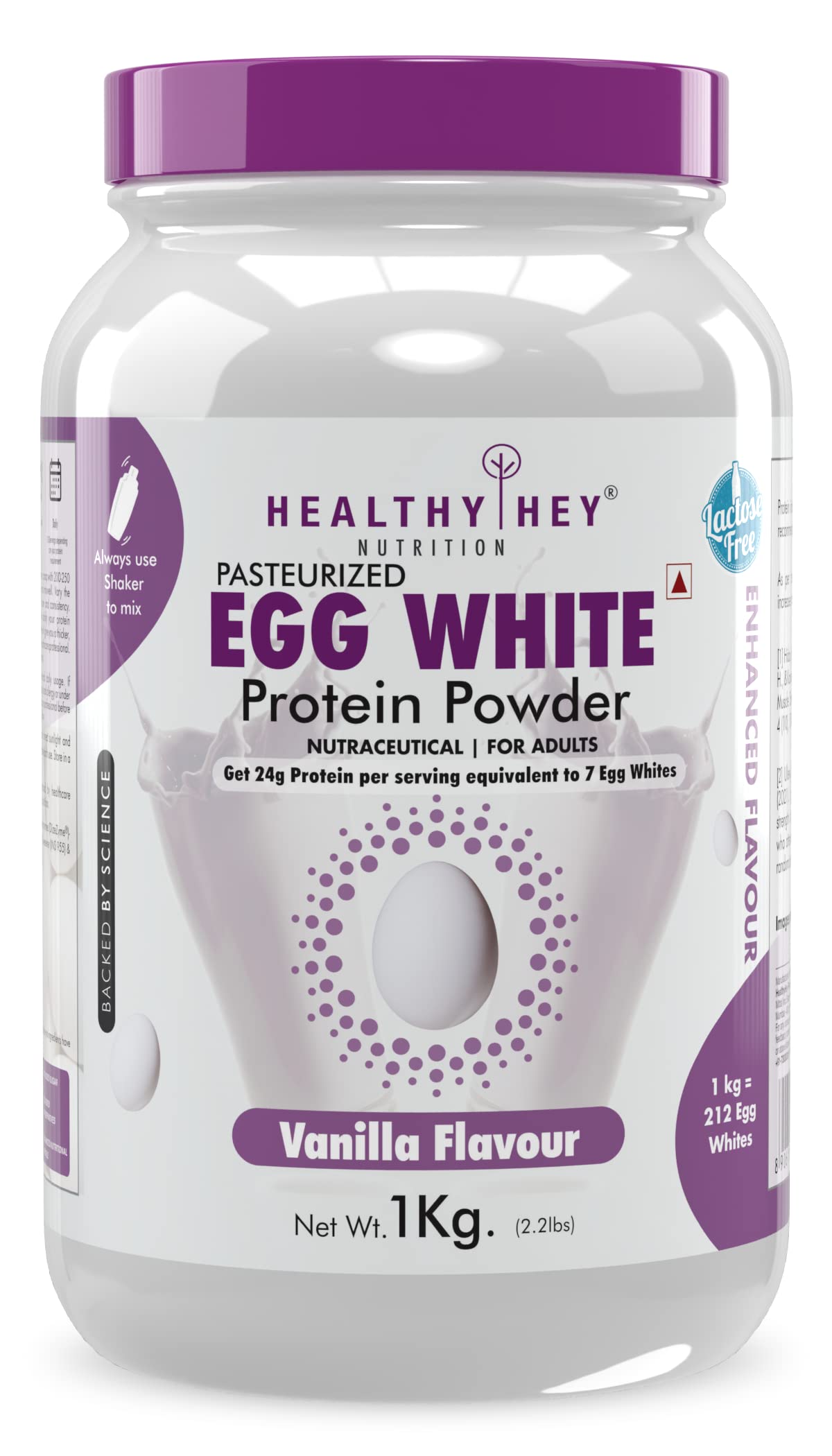 HealthyHey Nutrition 100% Egg White Protein - 80% Protein - Non GMO & Lactose Free - 1 Kg (Vanilla)