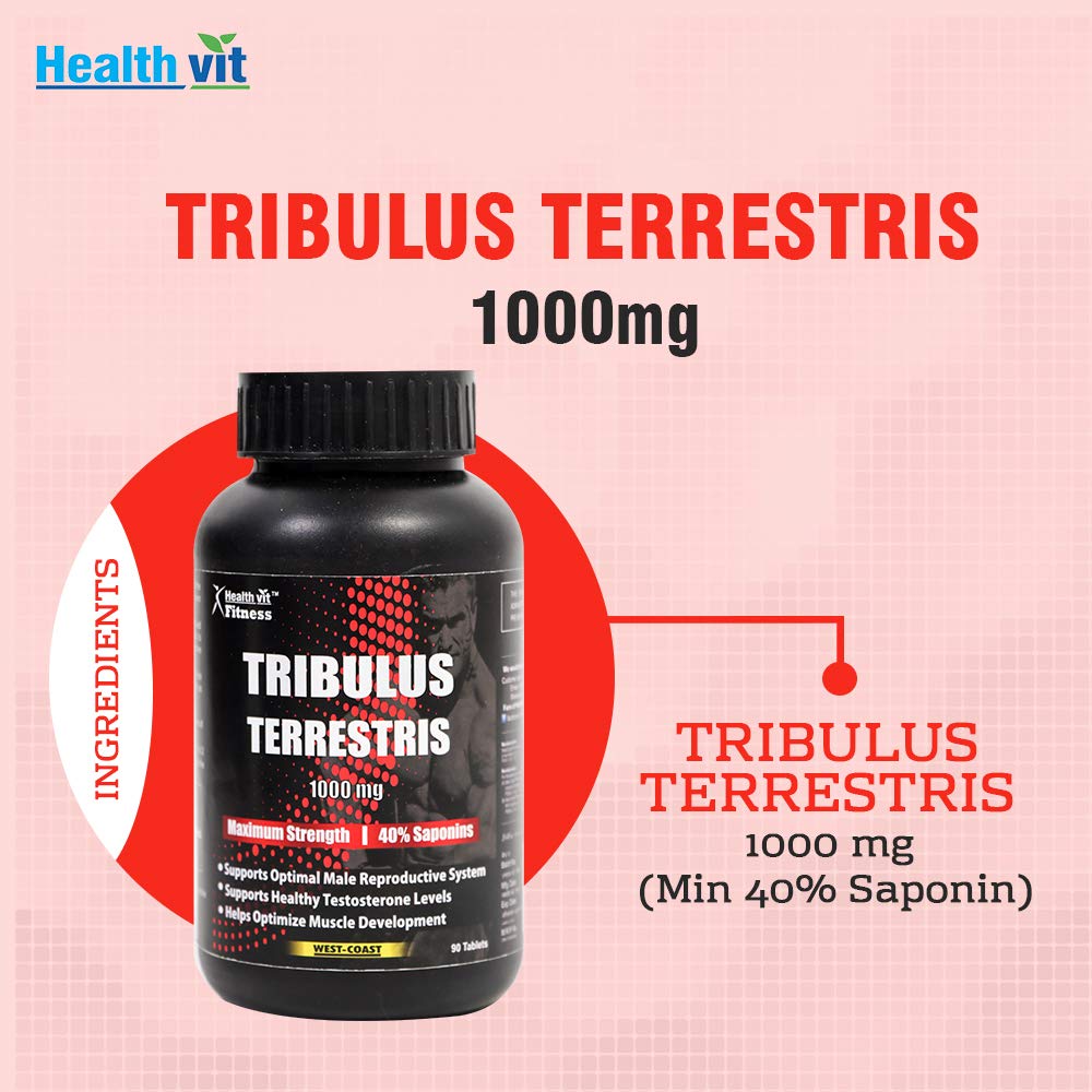 Healthvit Fitness Tribulus Terrestris 1000mg Maximum Strength (40% Saponins) | Helps Muscle Development | Enhance Sports Performance - 90 Tablets