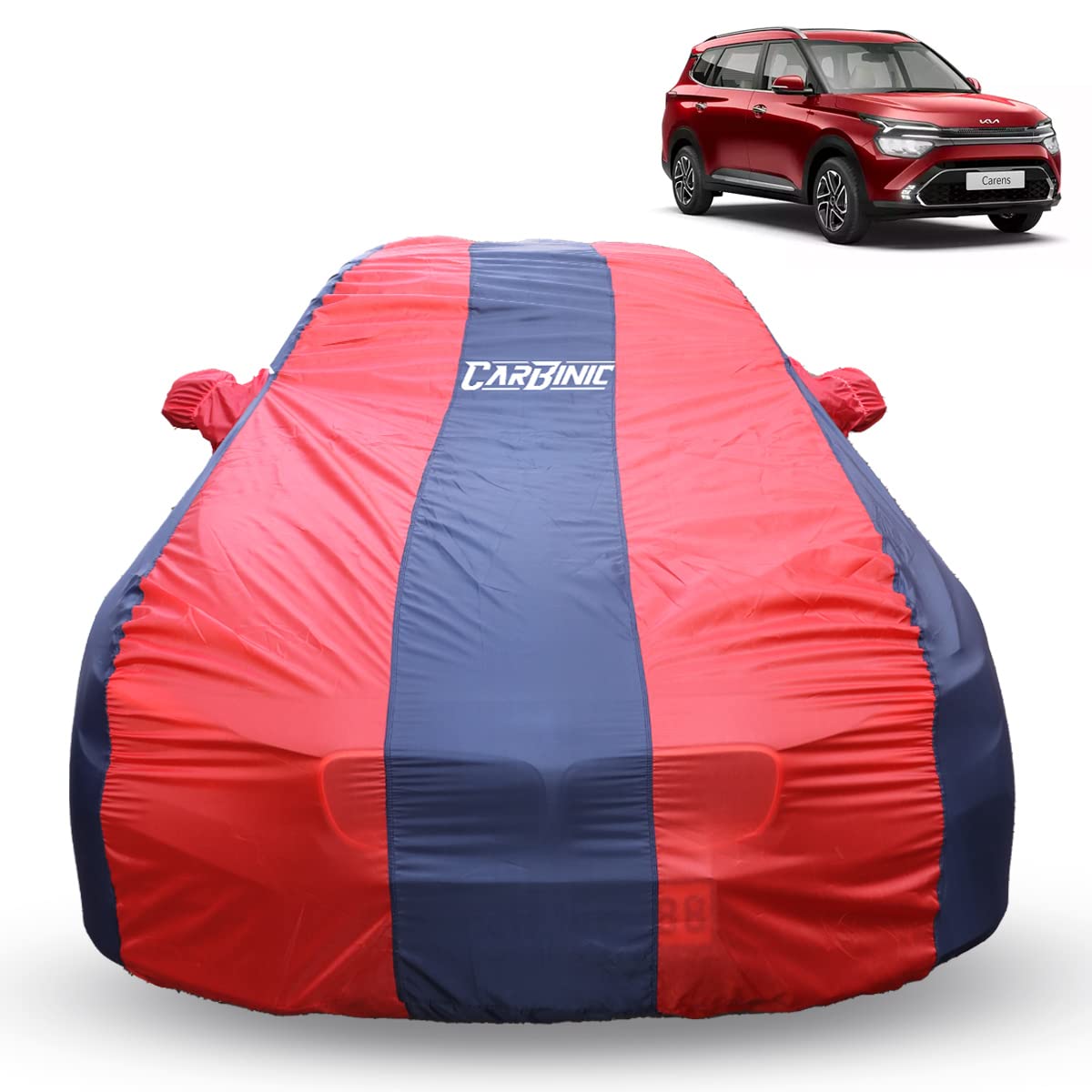 CARBINIC Car Body Cover for KIA Carens 2022 | Water Resistant, UV Protection Car Cover | Scratchproof Body Shield | Dustproof All-Weather Cover | Mirror Pocket & Antenna | Car Accessories, Blue Red