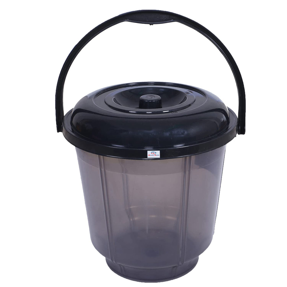 Heart Home Colorful Homeware Bucket| Plastic Bucket|Transparent Bucket with Lid & Handle for Bathroom,Home Use,13 Litre (Black)