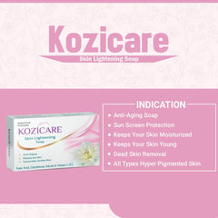 Kozicare Skin Lightening Soap with 0.50% Kojic Acid,0.50% Arbutin, 0.50% Vitamin C, 0.50% Vitamin E, 0.30% Glutathione -Sun screen protection -keeps your skin young and moisturised - 75g (Pack of 9) 75 g (Pack of 9)