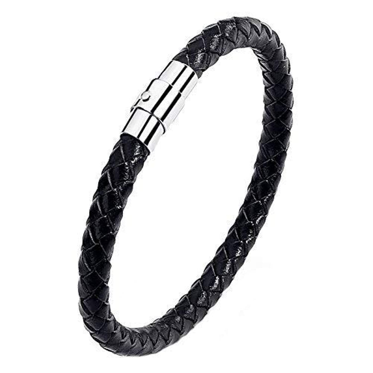 Yellow Chimes Leather Bracelet for Men Handcrafted Braided Black Leather Wrist Band Bracelet for Men and Boys
