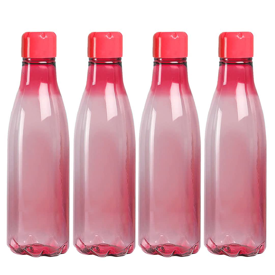 Kuber Industries BPA Free Plastic Water Bottles | Unbreakable, Leak Proof, 100% Food Grade Plastic | For Kids & Adults | Refrigerator Plastic Bottle Set of 4 - Red