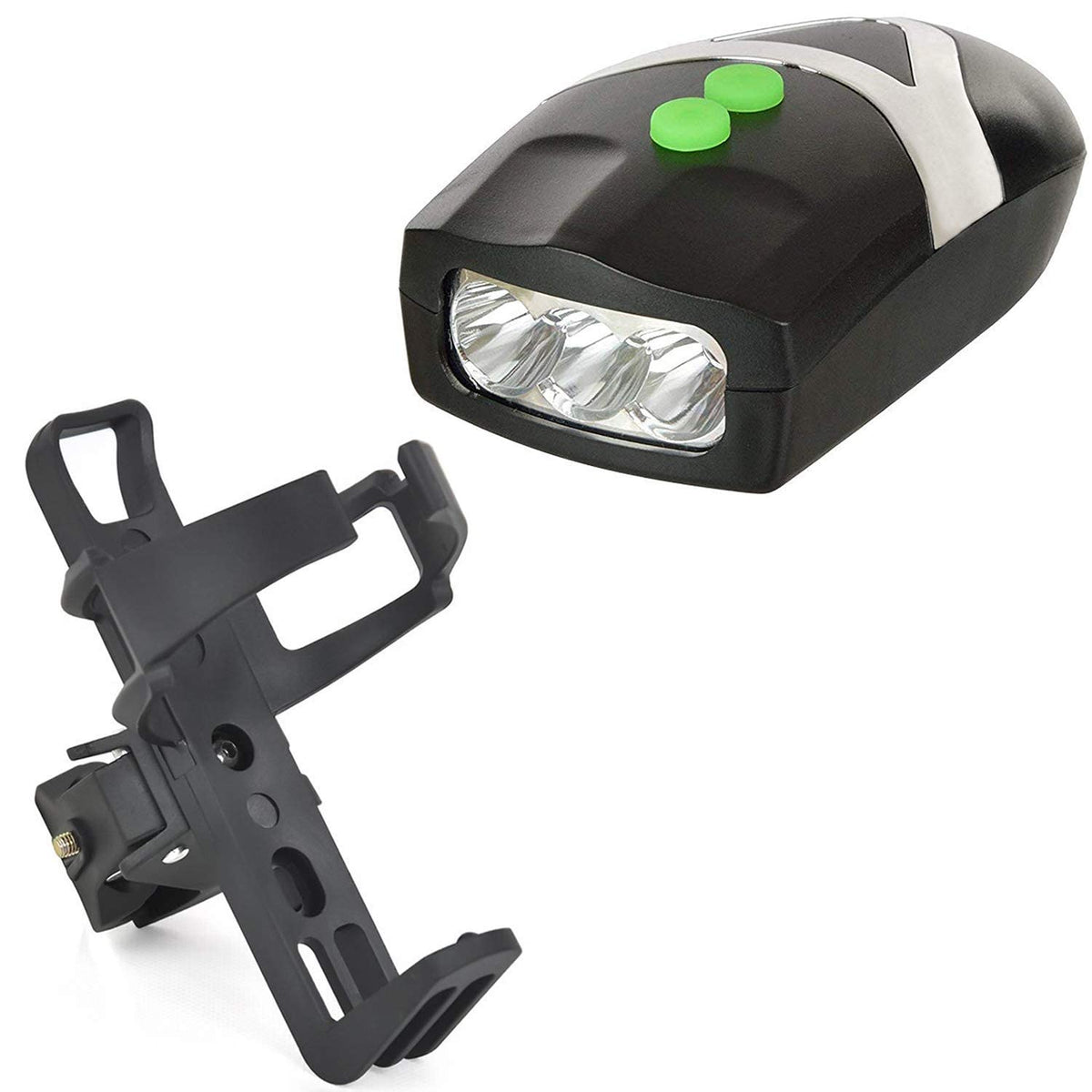 Strauss Bicycle Bottle Holder (Black) and Bicycle LED Headlight with Horn