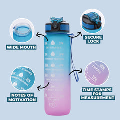 Urbane Home Sipper Bottle 1 Litre I Motivational Water Bottle with Water Tracker & Time Marker (Gradient Blue & Purple, 1 Piece) I For Gym, Home, Travelling & Office
