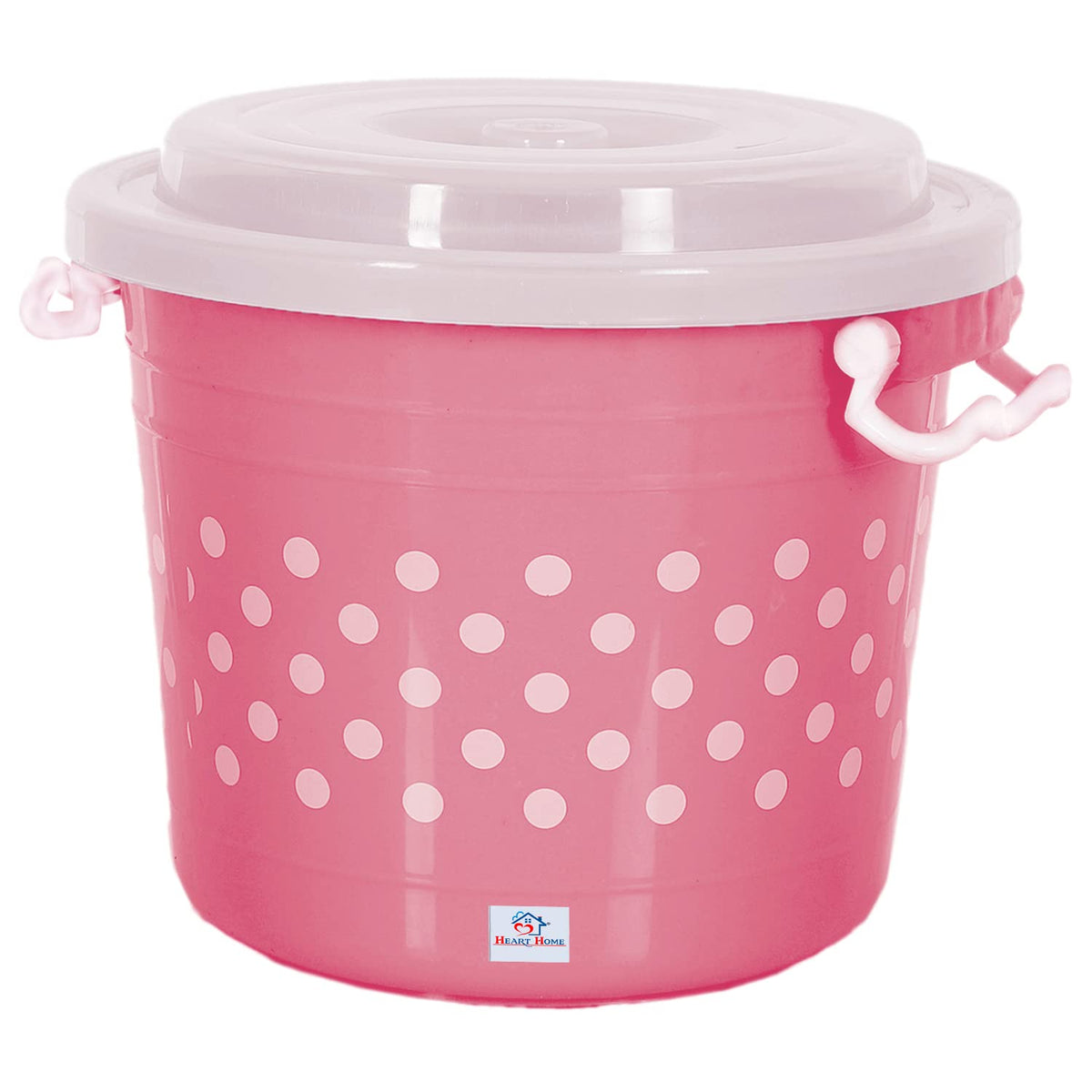 Heart Home Dot Printed Plastic Storage Container for Store Flour, Rice, Sugar, Baking Supplies with Lock Handle & Lid, 11 Liter (Pink)-47HH01122