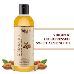 Rey Naturals Almond Hair Oil (Badam oil) - 100% Pure, Cold Pressed, for Hair & Skin | Promotes Growth, Reduces Dandruff | 100ml