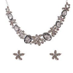 Yellow Chimes Jewellery Set For Women Silver Toned Floral Designed Crystal Necklace Set For Women and Girls