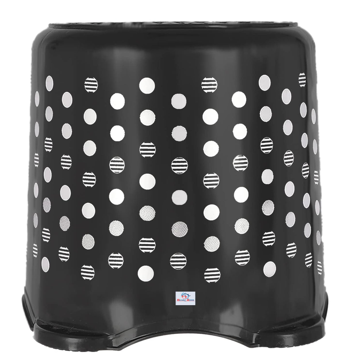 Heart Home Comfy Stool Dot Printed Anti-Slip Plastic Stool for Bathroom, Kitchen, Bedroom, Toy Room and Living Room (Black)-46HH0152, Standard