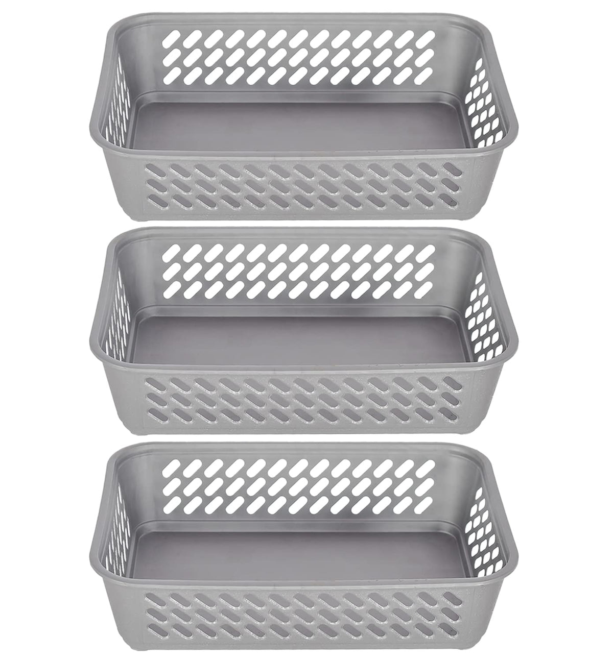 Kuber Industries Multipurposes Super Tidy Plastic Basket, Organizer For Kitchen, Countertops, Cabinets, Bathrooms- Pack of 3 (Grey) -46KM0576