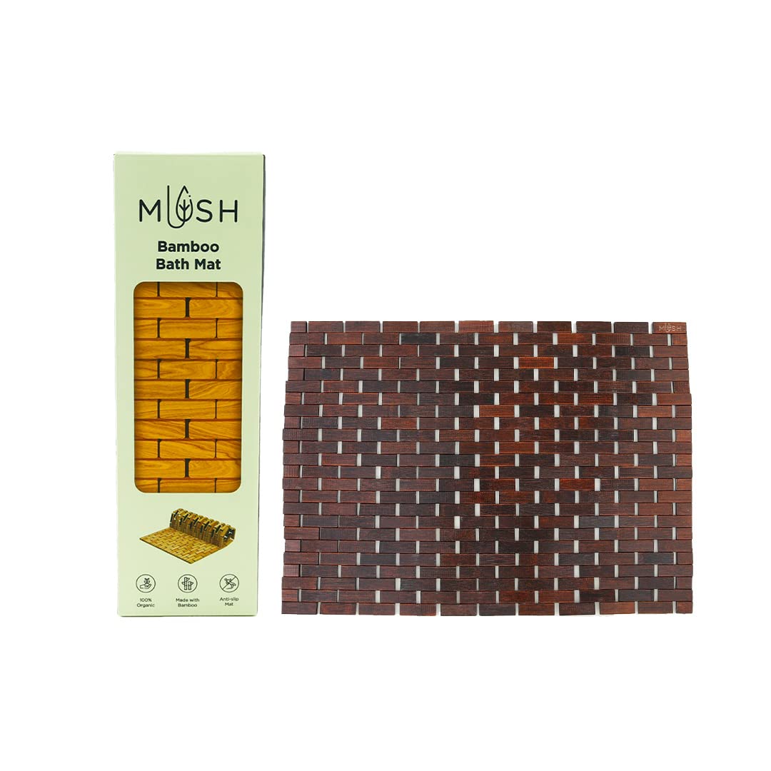 Mush Bamboo Wooden Bath Mat- Non Slip Quick Drying Mat for Bathroom,Kitchen,Patio,SPA,Sauna etc.Made with Water-Resistant Organic Bamboo Wood with Anti Slip Silicone Pads (1, Dark Brown) 80*60