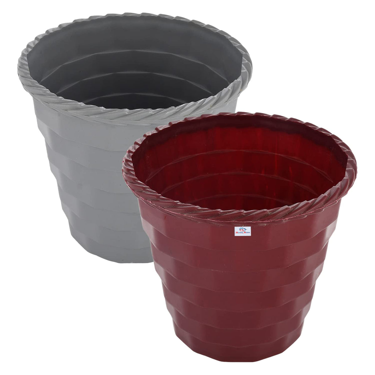 Heart Home Brick Flower Pot|Durable Plastic Flower Pots|Planters for Home Décor|Garden|Living Room|Balcony|6 Inch|Pack of 2 (Maroon & Grey)