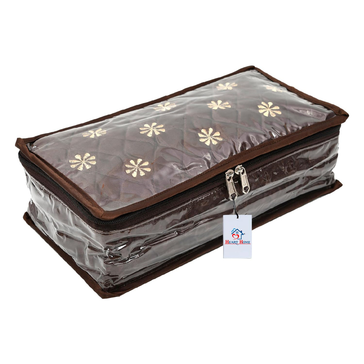 Heart Home Jewellery Kit | Satin Flower Embroidery Locker Kit | 3+3+1 Detachable Pouch Cosmetic Kit | Makeup Storage Kit for Watches | Bracelets | Earring | Brown